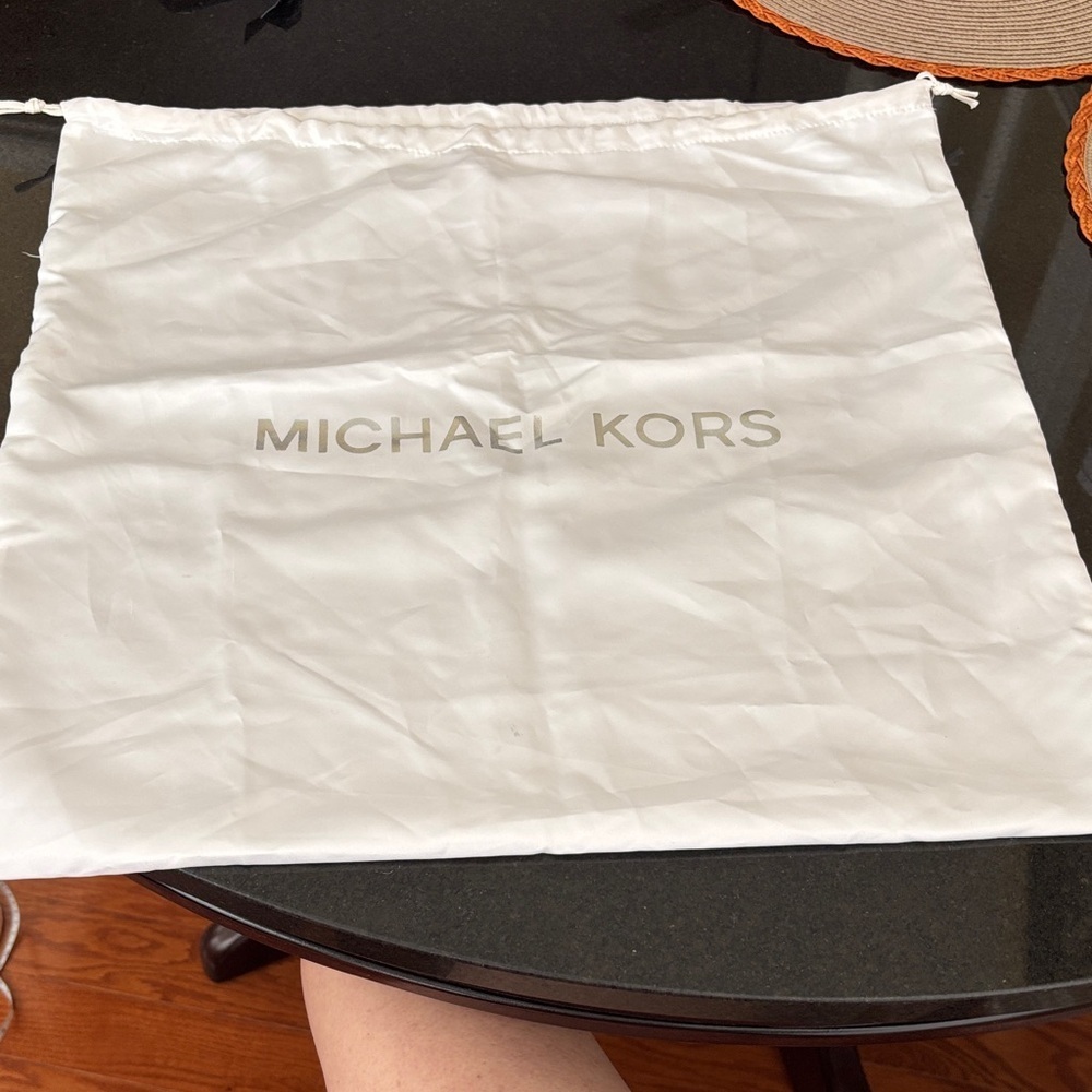 Michael Kors White Microfiber/Sateen Large Storage Bag with Shiny Silver Letters
